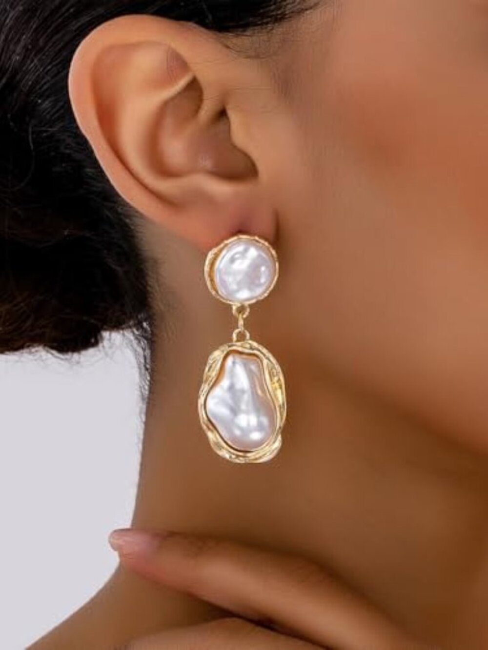 New - Gold Pearl Statement Earrings for Women,Vintage Large Baroque Pearl Dangle